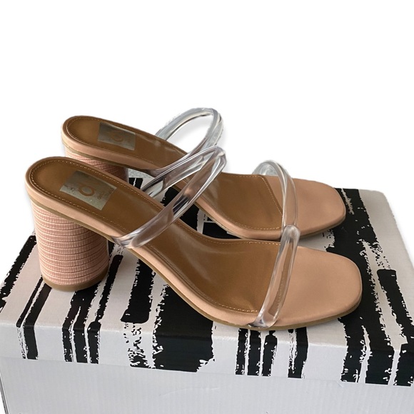 NEW NWT DV Dolce Vita Snake Print Clear vinyl Strap Nude Heels invisible Sandals - Picture 6 of 9